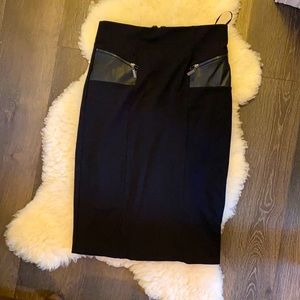 Black Pencil Skirt with leather pocket detail